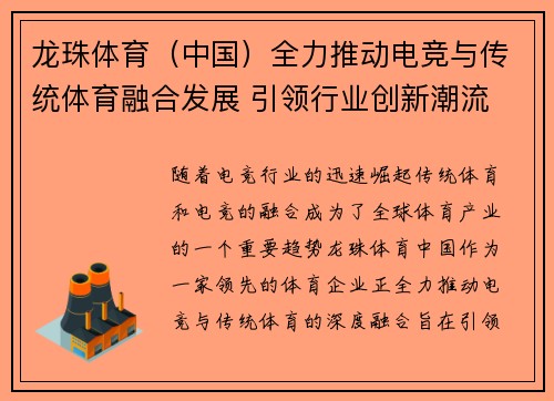 龙珠体育（中国）全力推动电竞与传统体育融合发展 引领行业创新潮流
